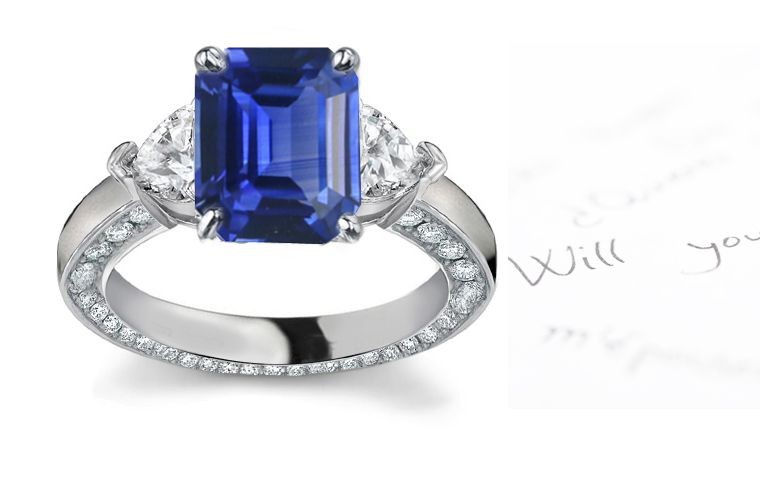 The Symbol of Autumn: Its was a real Signature 3 Stone 2 Side Stones Emerald Cut Heart Shaped Heart Diamond Gold Ring