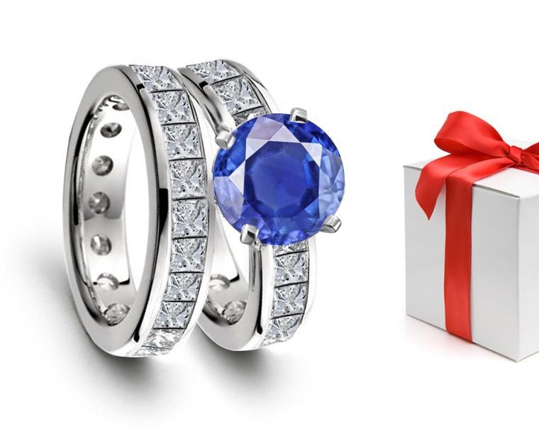People Found Considerable Popularity: A Fine Blue Round Cut 1 CT Sapphire Diamond Ring in 14k White Gold & Platinum