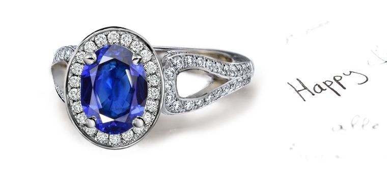 The Perfect Gift: Babylonia Art Deco Oval Sapphire Diamond Halo Ring Split Shank Ring