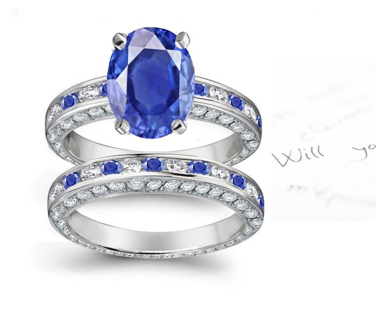 Fire of Brilliance: Signature Oval Sapphire atop Diamond Channel Set Ring & Band