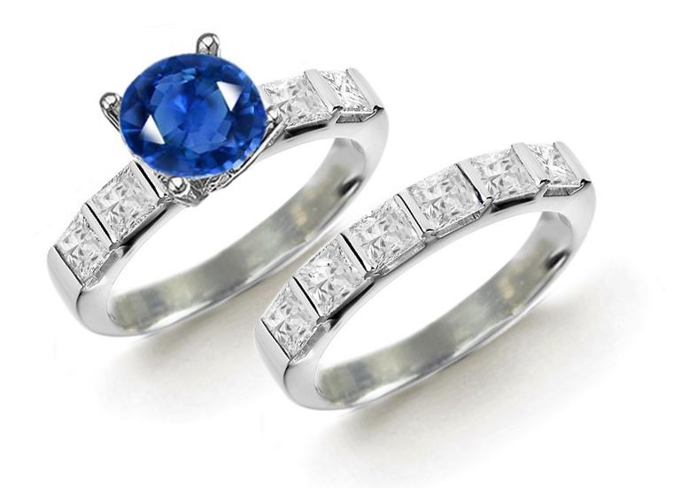Relator of The Story: 5 Stone Fine Blue Sapphire & Emerald-Cut Diamond Ring in 14k White Gold 1-5 Diamond Carat Weight