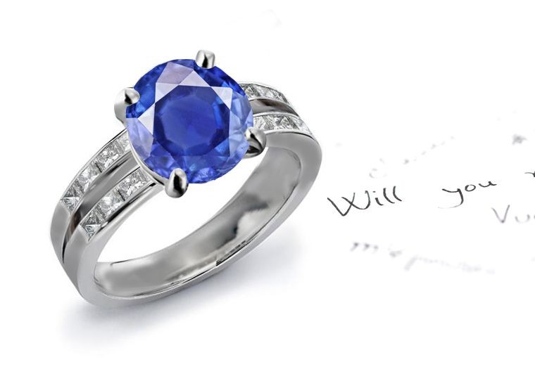 Victory-Stones: SZ 7 Greatly Appreciated Channel Set Fine Blue Sapphire Ring With 0.38 ct Diamonds in 14k White Gold