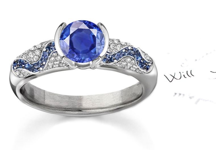 Fire & Fervent Zeal: Pave' Fine Blue Sapphire With Diamond Fine Gold Ring in 14k White Gold & Platinum 3.28 - 3.24 Carat Sz