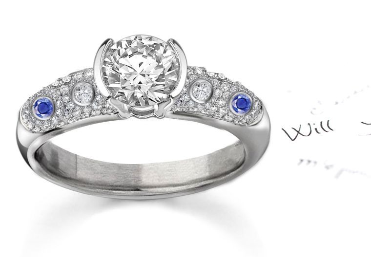 The Sky Blue Sapphire: Wavy Pave' Fine Blue Sapphire & Diamond Ring in 14k White Gold & Platinum 3.86 Carat Weight
