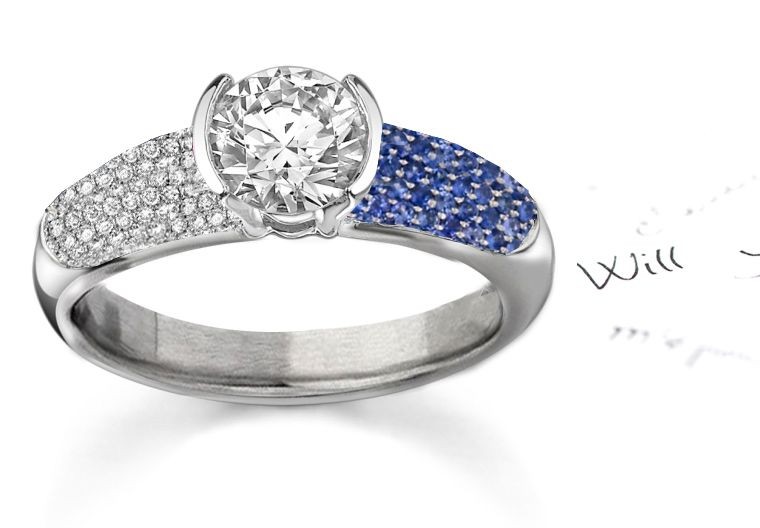 Carefully Gather Stones From Sources: French Pave' Fine Blue Sapphire Ring With Diamonds in 14k White Gold 3.489 carat