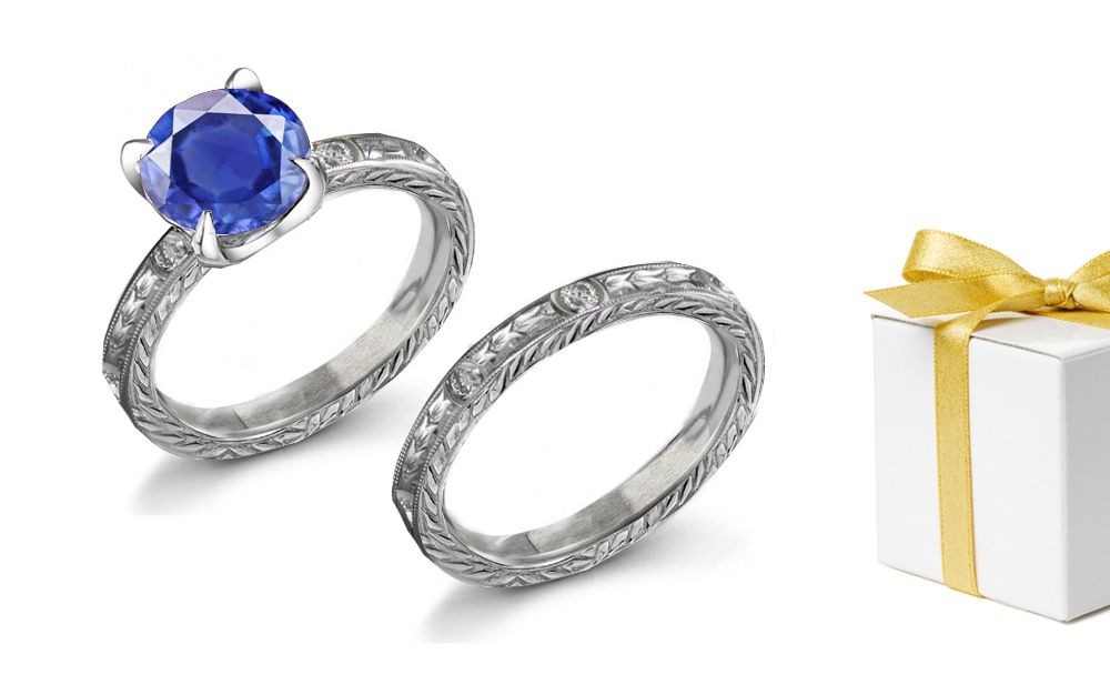 Natural Events: 14k Fine Deep Blue Sapphire Diamond Ring & its Vintage Ancient Floral Scrolls & Motifs on Ring Sides