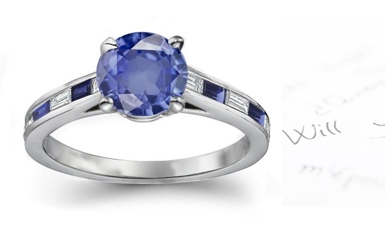 Exquisite Grace: Channel Set Sapphire & Diamond Ring in 14k White Gold, .925 Sterling Silver Worn For Engagement & Fashion