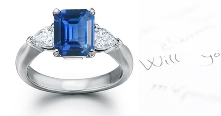 Sapphire or Laps-Lazuli Color: Not Only Strong But Sweet 3 Stone Emerald Cut Sapphire Pear Shape Ring Refer Friend