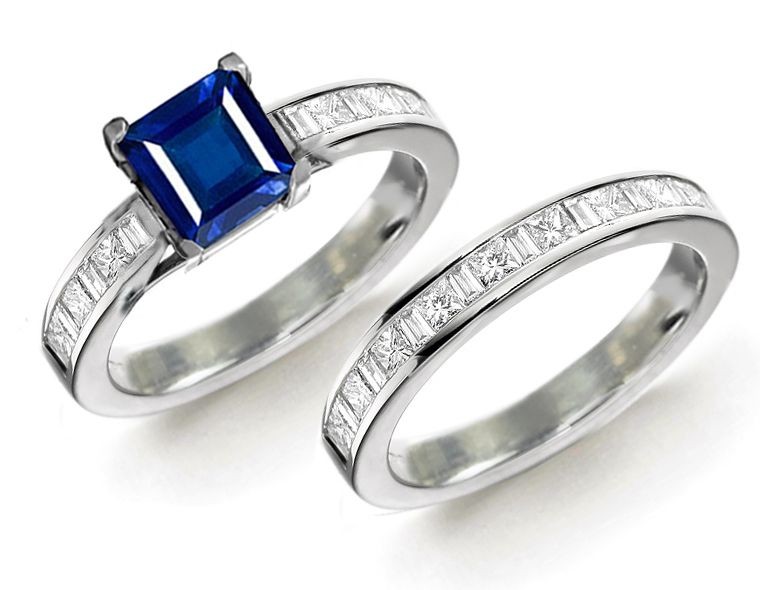 Looking For Perfect Fine Blue Sapphire Rings? Find Solitary Classic Diamond and Sapphire Ring & Matching Diamond Band