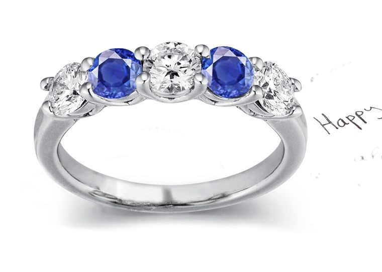 Talismani Stones: Bela 5 Stone Round Fine Blue Sapphire & Diamond Ring Set With Blue Sapphires & White Diamonds