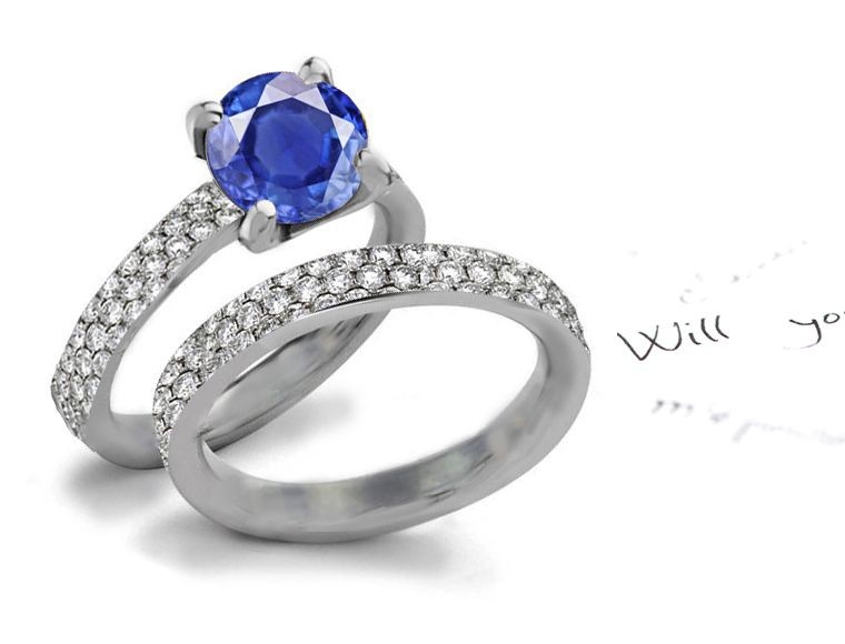 Blue Color Splendor 1.5CT Natural Beautiful Gemstone White Round Diamond Ring With Fine Blue Sapphire & in White Gold