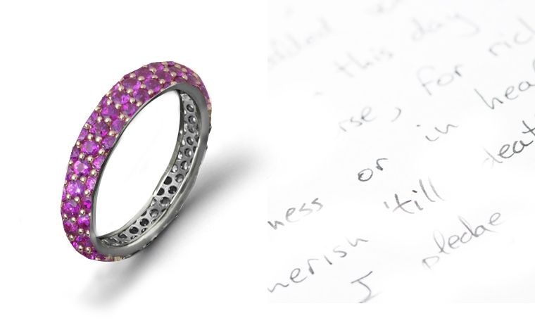French Micropave? Round Purple Sapphire Eternity Ring in 14k White Gold, Sterling Silver