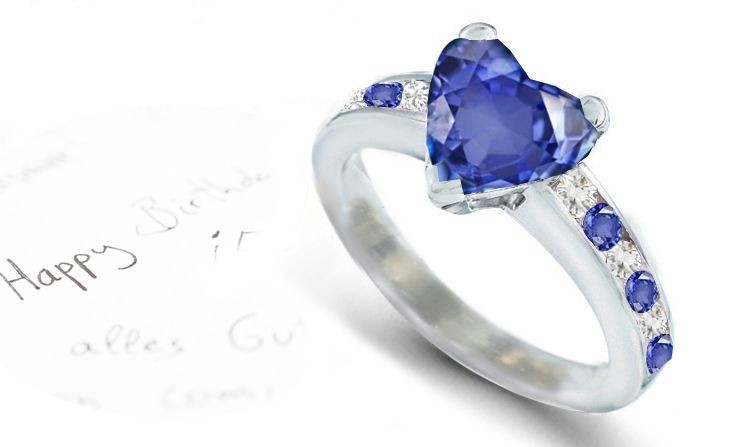 Diamond Sparkles: Popular Heart Shaped Blue Fine Blue Sapphire atop Sapphires & Diamonds Accents Ring