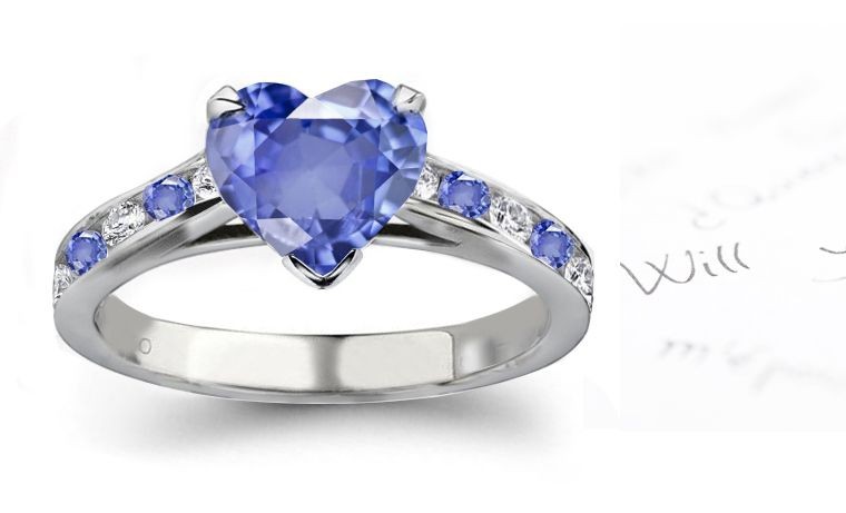 As Lively As A Peacock: Eye Pleasing Popular Heart Shaped Fine Blue Sapphire & Round Diamond Ring Ring Size 3 to 9 Stone Size 6 mm Quite Cheap