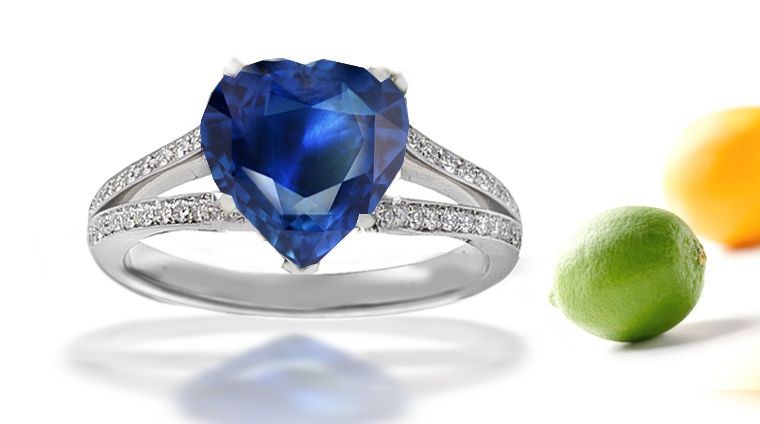 Topaz, Sapphire, Jacinth: Popular Split Shank Special Design Diamond & Blue Heart Fine Blue Sapphire Ring in Gold