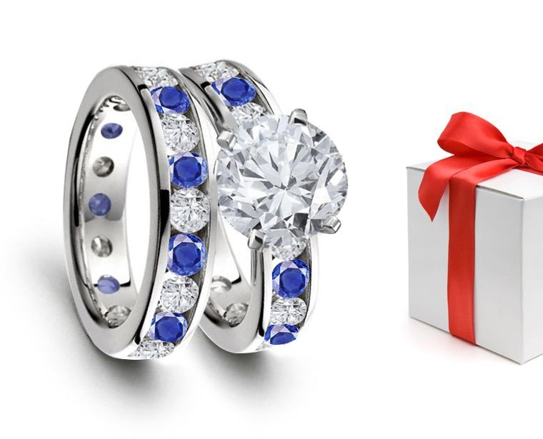 Magical Significant Stones: Channel Set Round Sapphire & Diamond Fashion Ring in 14k White Gold & Platinum 1.25ct