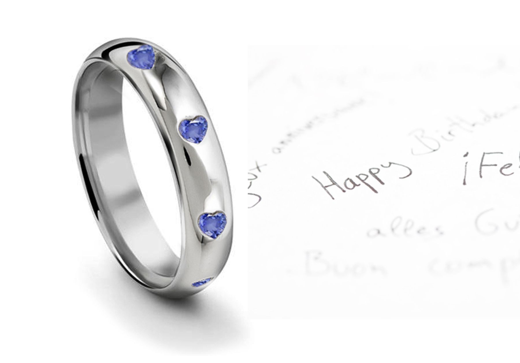 View Appreciate Burnish Set Heart Blue Sapphire Eternity Ring From All The Angles