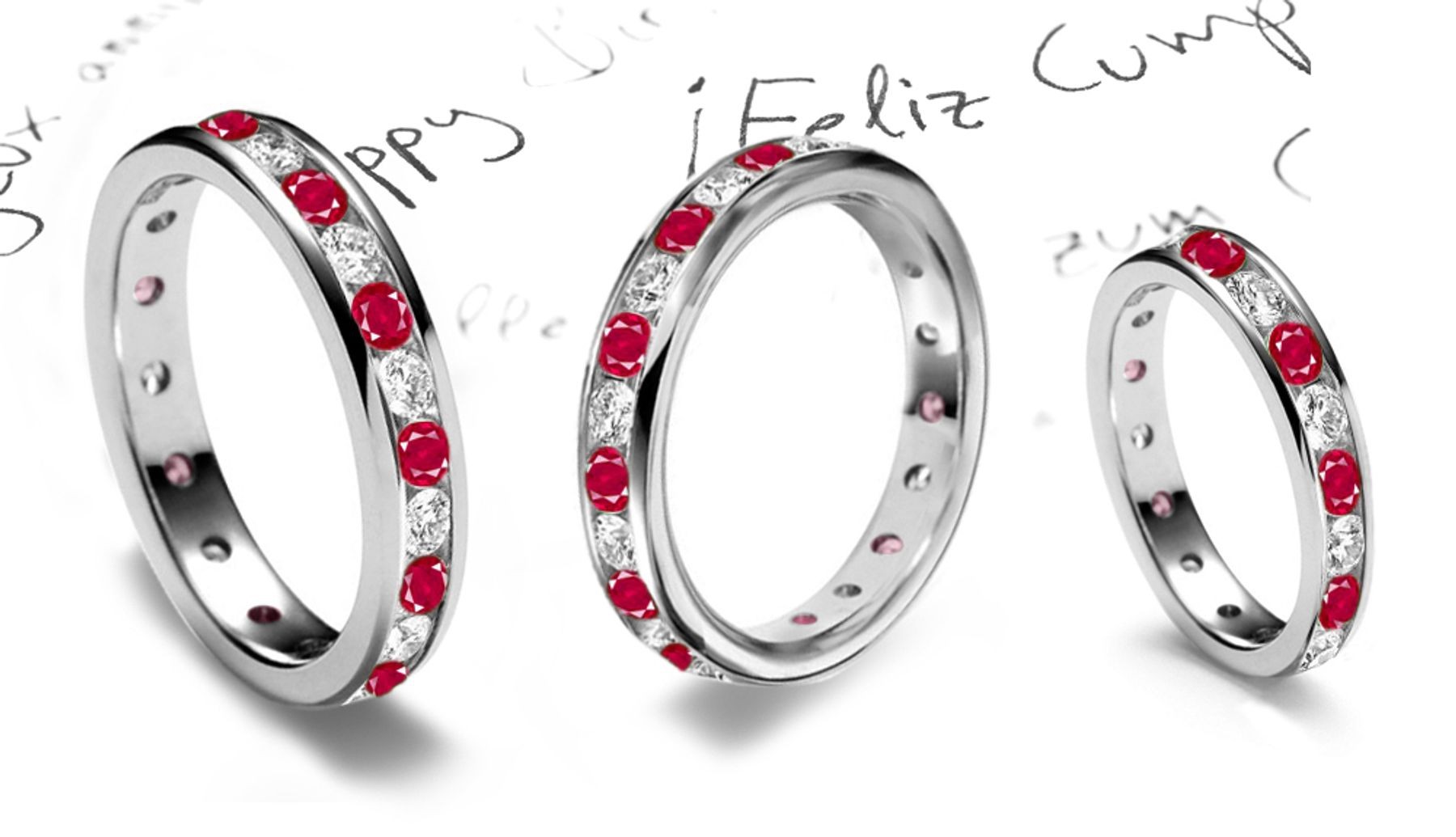 14k White & Platinum Gold Diamond & Vivid Red Ruby Eternity Ring