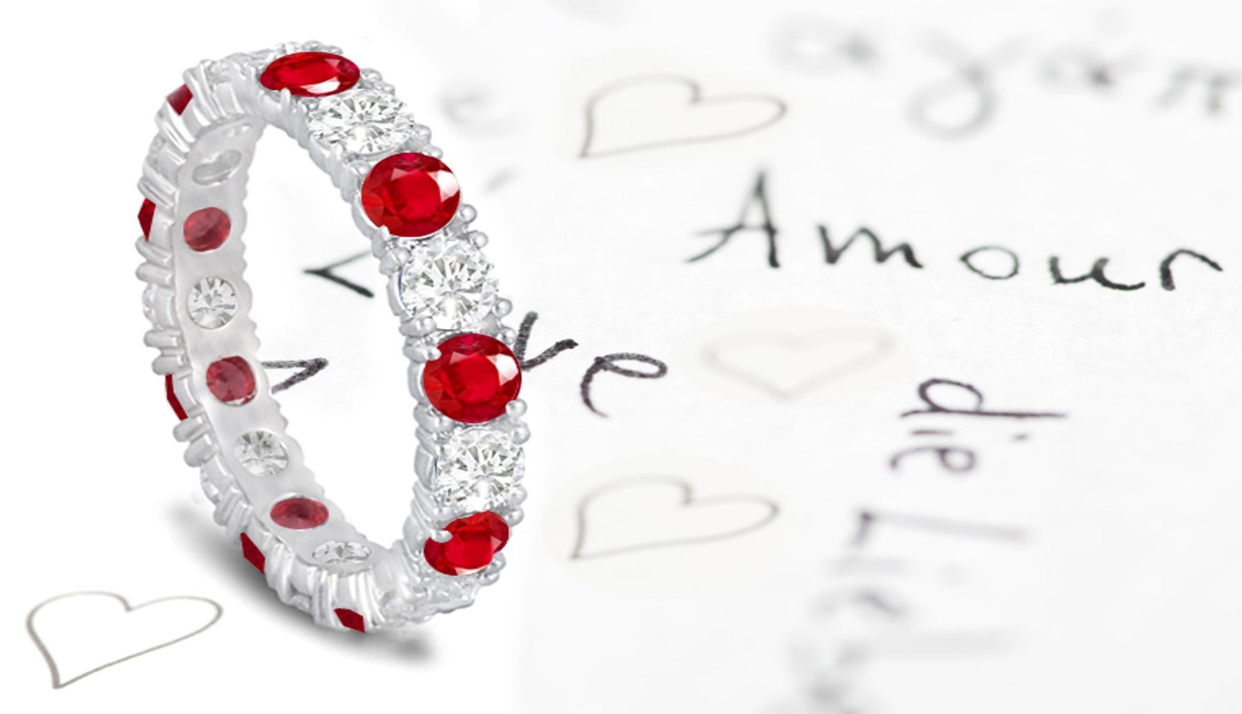 14k White Gold Diamond & Ruby Wedding Band in Platinum 950