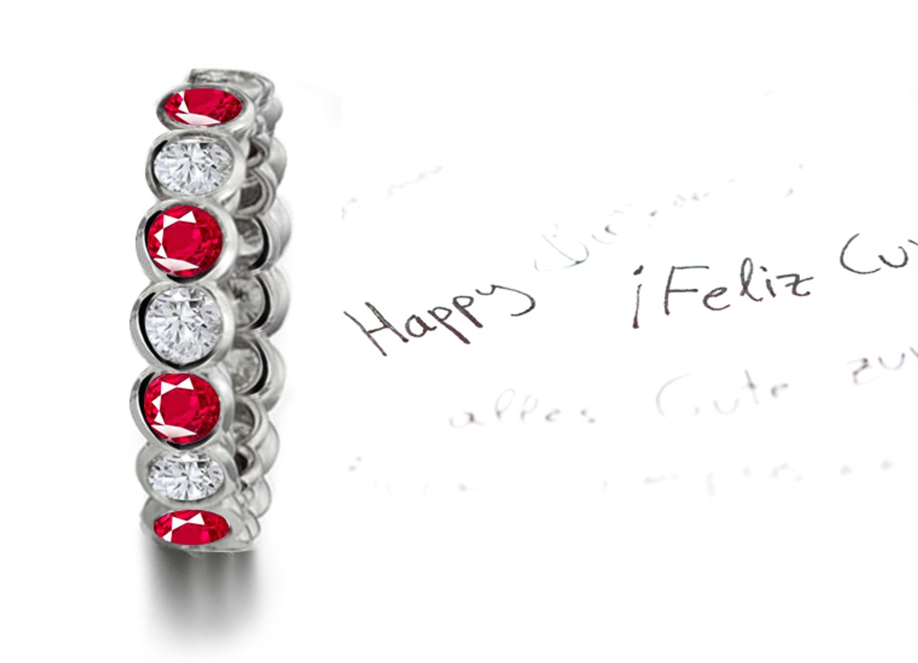 Elegant: Bezel Set Ruby & Diamond Wedding Eternity Band in Gold