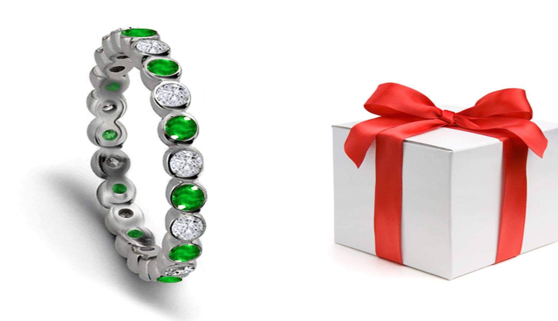 Sparkling: Deep Rich Green, crystal Clear Emerald & Diamond Eternity Ring in Platinum