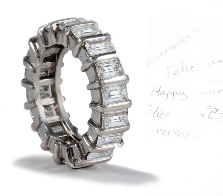 Platinum Bar Set Octagon Diamond Eternity Rings.