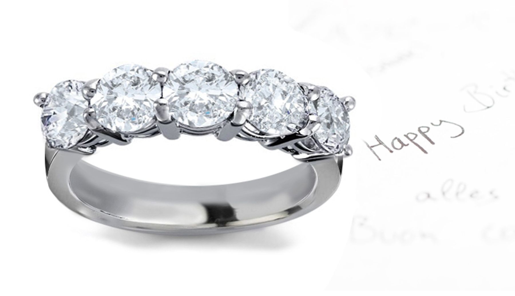 Platinum Prong Set Five Stone Round Diamond Anniversary Ring
