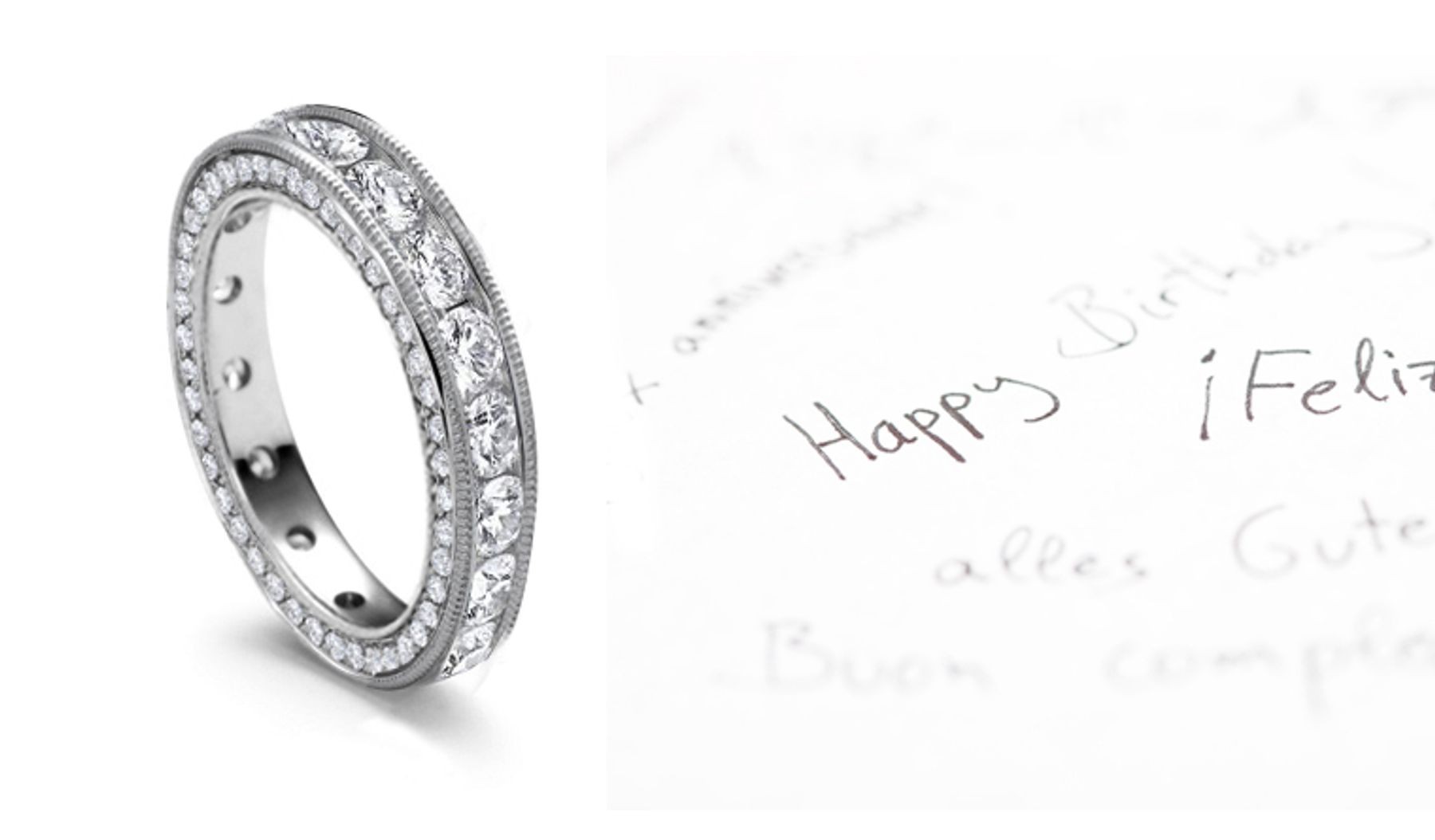 Finely Crafted Diamond Eternity Wedding Band with cast engraved scroll motif sides in White Gold