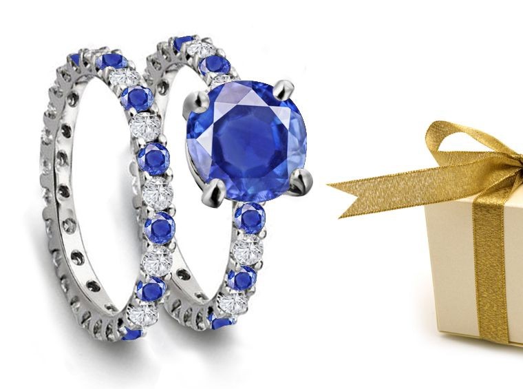 Celebrate Eternal Love: Classic Round Cut Rare Deep Blue Fine Sapphire & Diamond Fashion Ring in 14k White Size 5,6,7,8,9 5.4 CT