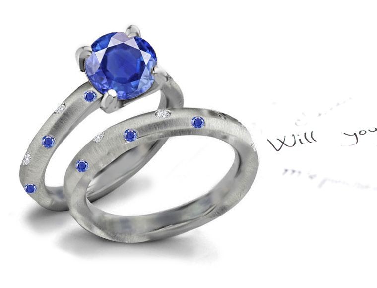 Timeless Creations: 3.07 CT Great Value Round Cut Blazing Clarity Fine Blue Sapphire With White Round Diamond Gold Ring
