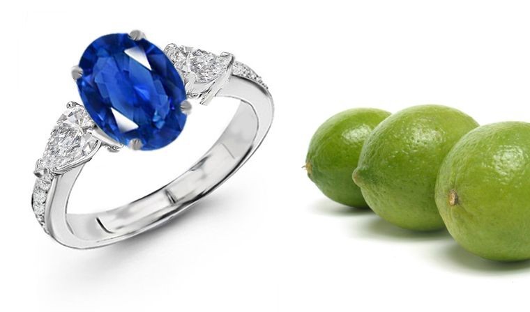 More Valuable Stone; 3 Stone Pears Diamond & Oval Oriental Sapphire Ring With Diamonds