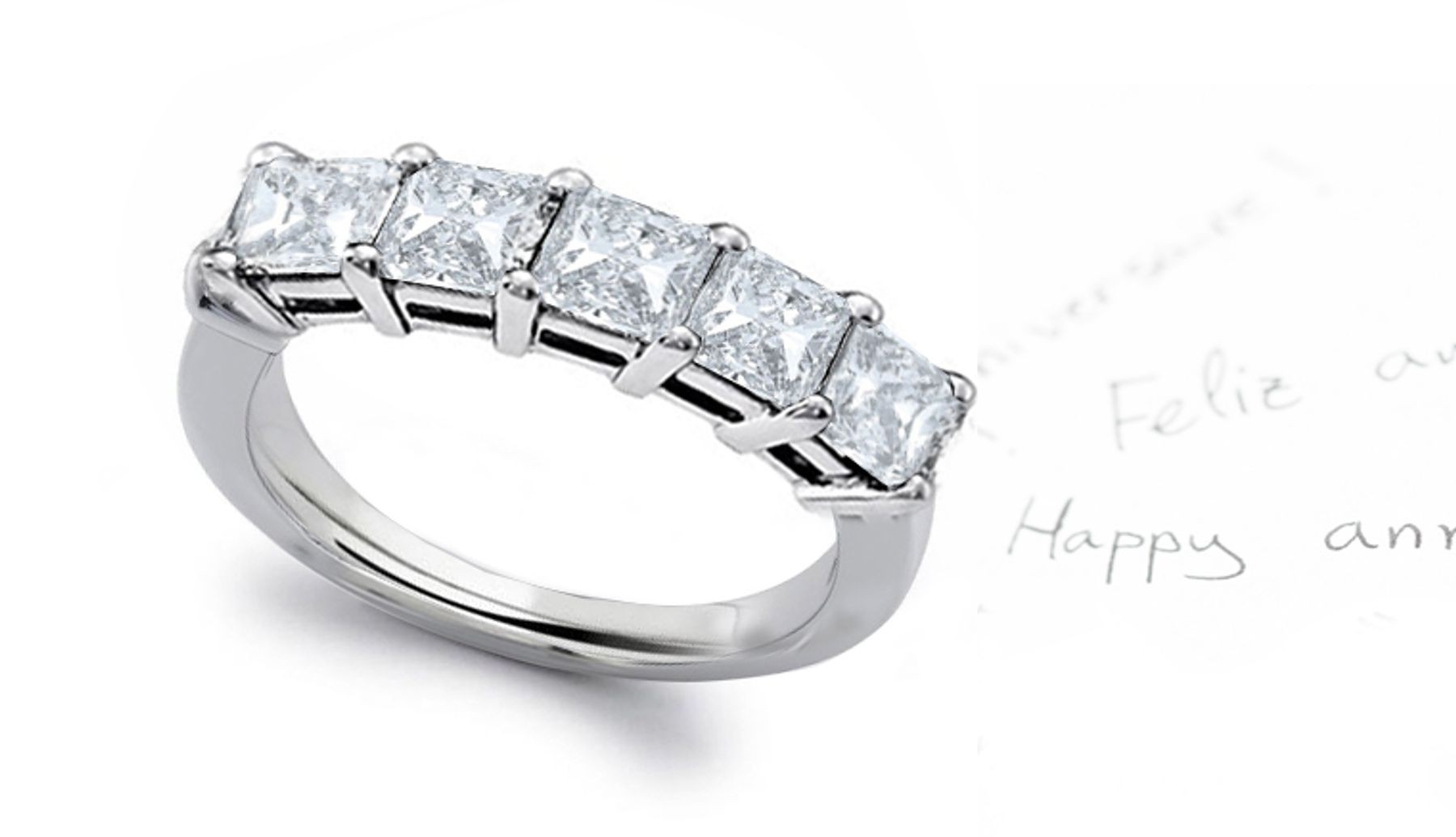 Five Stone Princess Cut Diamond Prong Set Diamond Anniversary Ring