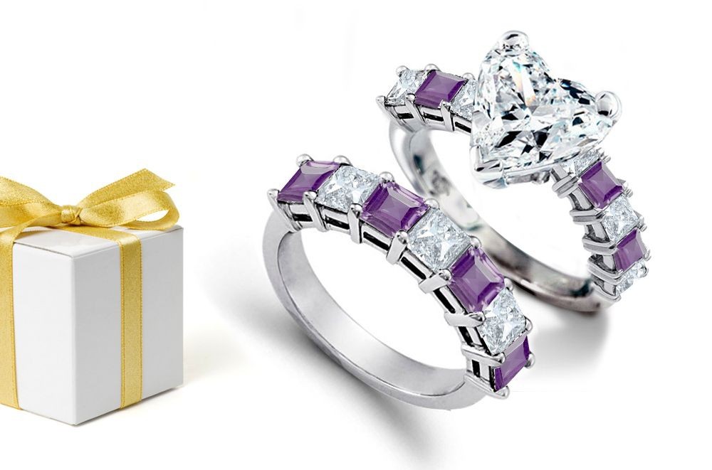 Magical Meanings of Gems: Heart Diamond The "Works of Light" Square Purple Sapphire Diamond & Gold Ring & Sapphire Diamond Wedding Gold Band