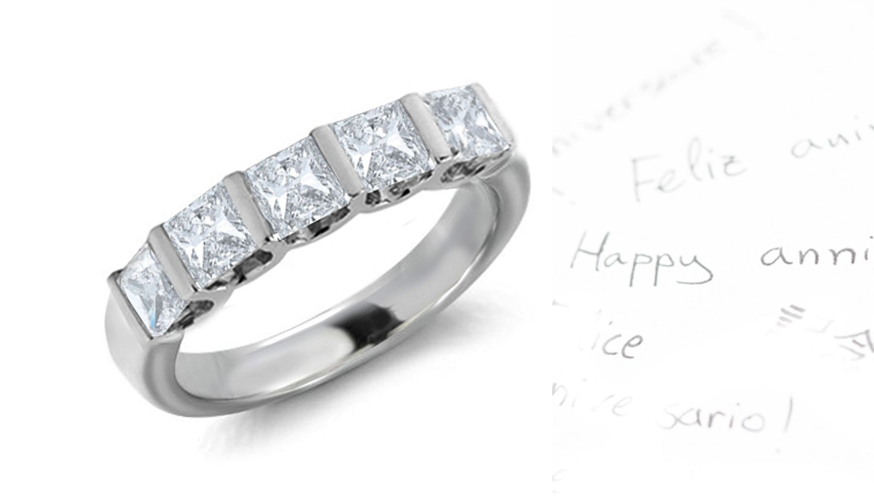 Princess Cut Diamond Five Stone Bar Set Diamond Anniversary Ring