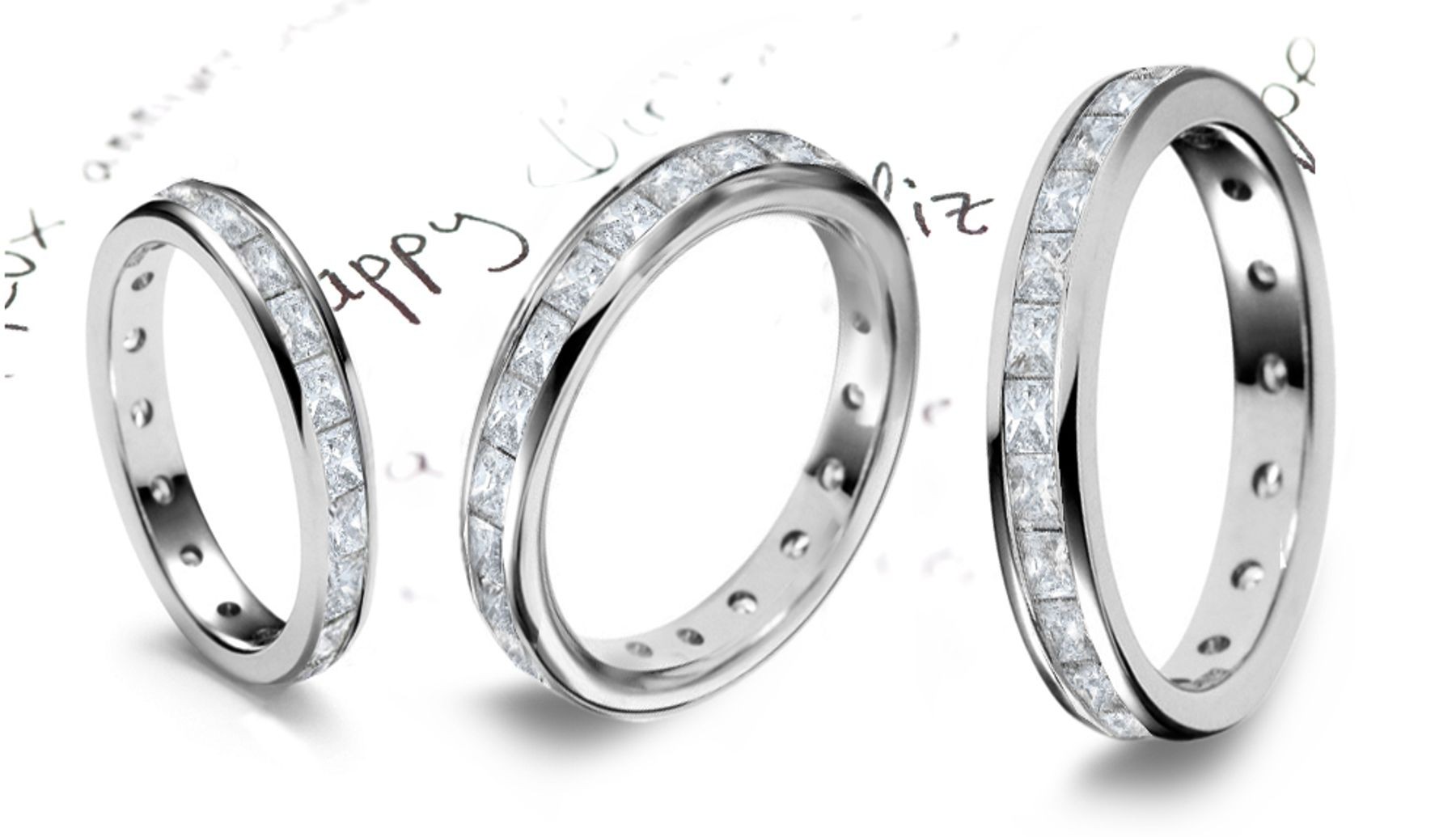 Platinum Eternity Bands Channel Set Princess Cut Diamonds.