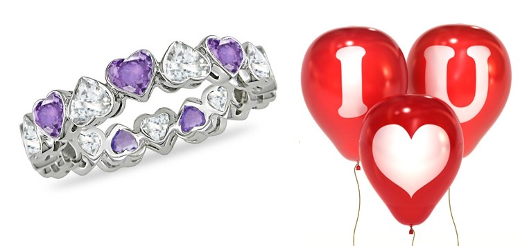 Purple Sapphire Hearts & Diamond Hearts Stylish Unique Eternity Rings