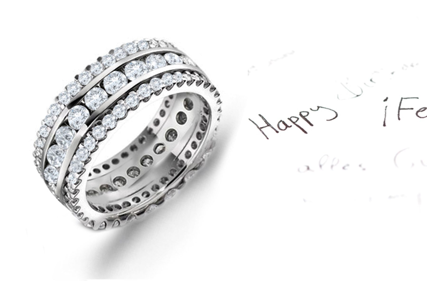 Symbols of Beauty: A Brilliant Triple Row Round Prong Set Cobblestone Diamond Eternity Band Ring With Star Sparkling Diamonds in Platinum