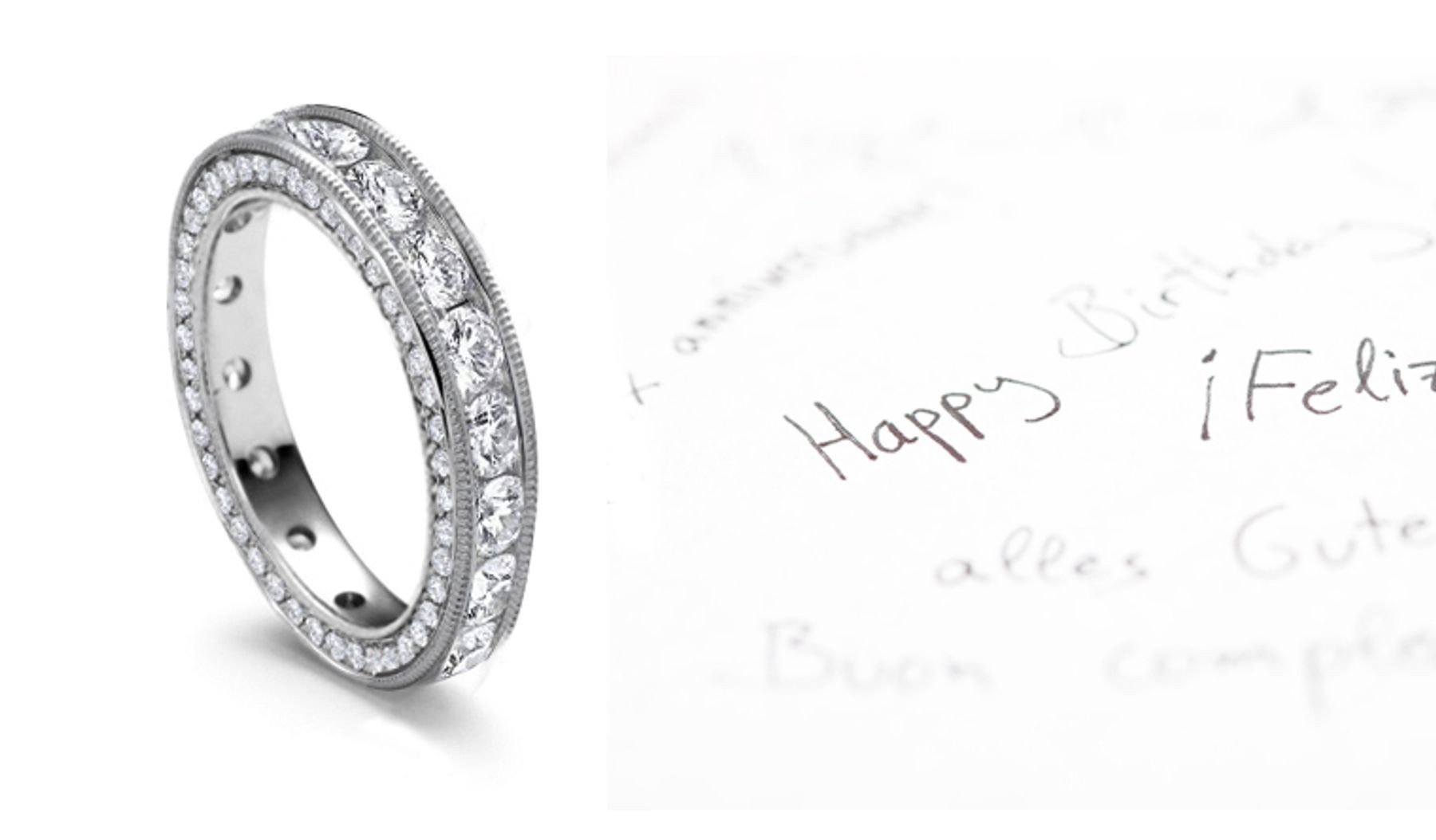 A Rich Heritage: Finely Crafted Diamond Eternity Wedding Band with cast engraved scroll motif sides in 18k White Gold Anniversary Band