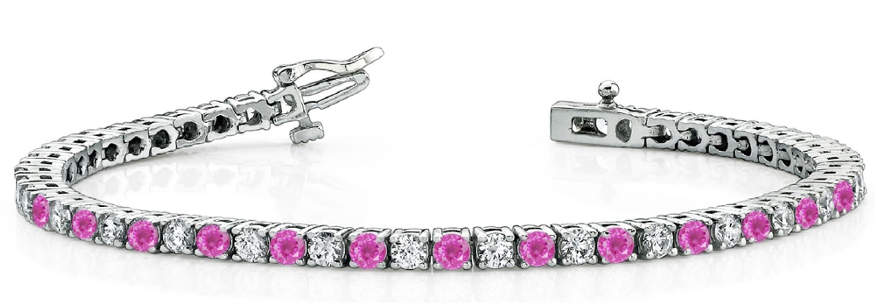 Sapphire Diamond Tennis Bracelets: Platinum Round Pink Sapphire and Diamond Tennis Bracelet