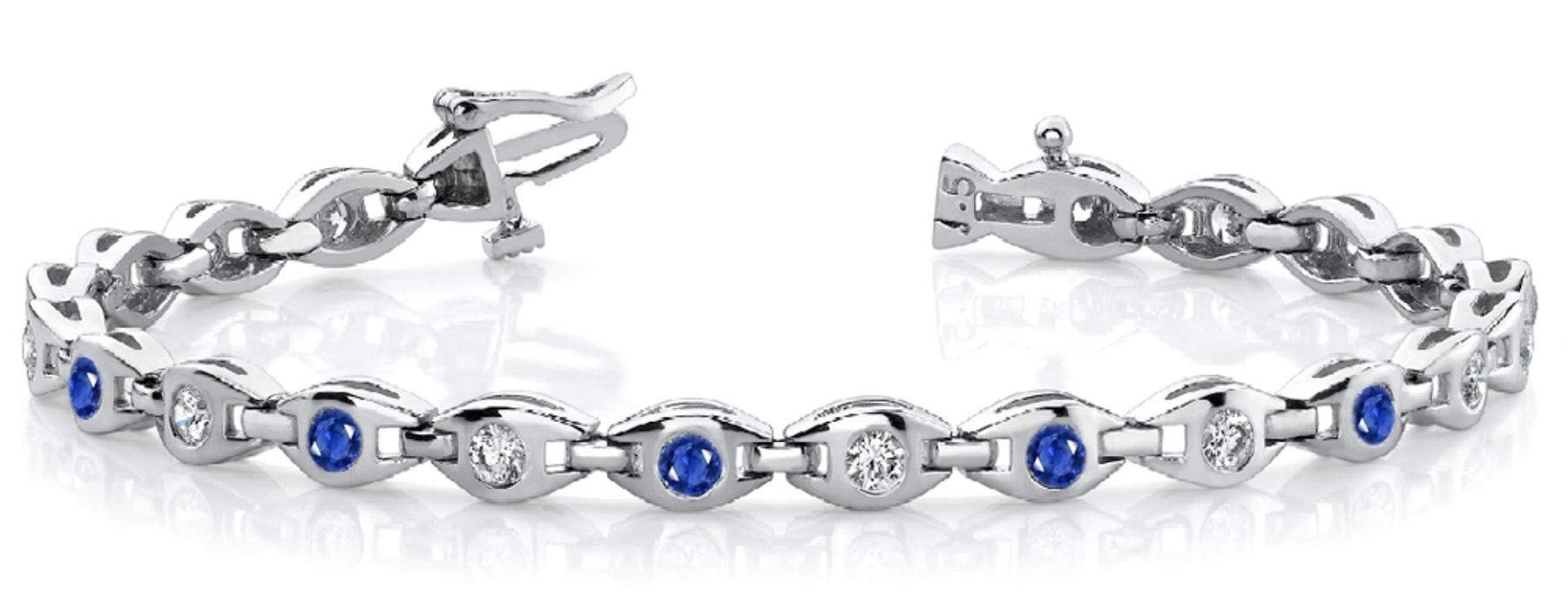 Circles of Sapphire & Diamond Bangle Flexible Bracelet With Interchangeable Clasps Lock & Key
