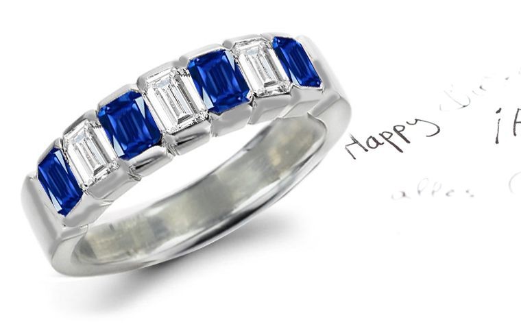 Emerald Cut Sapphire & Emerald Cut Diamond Ring