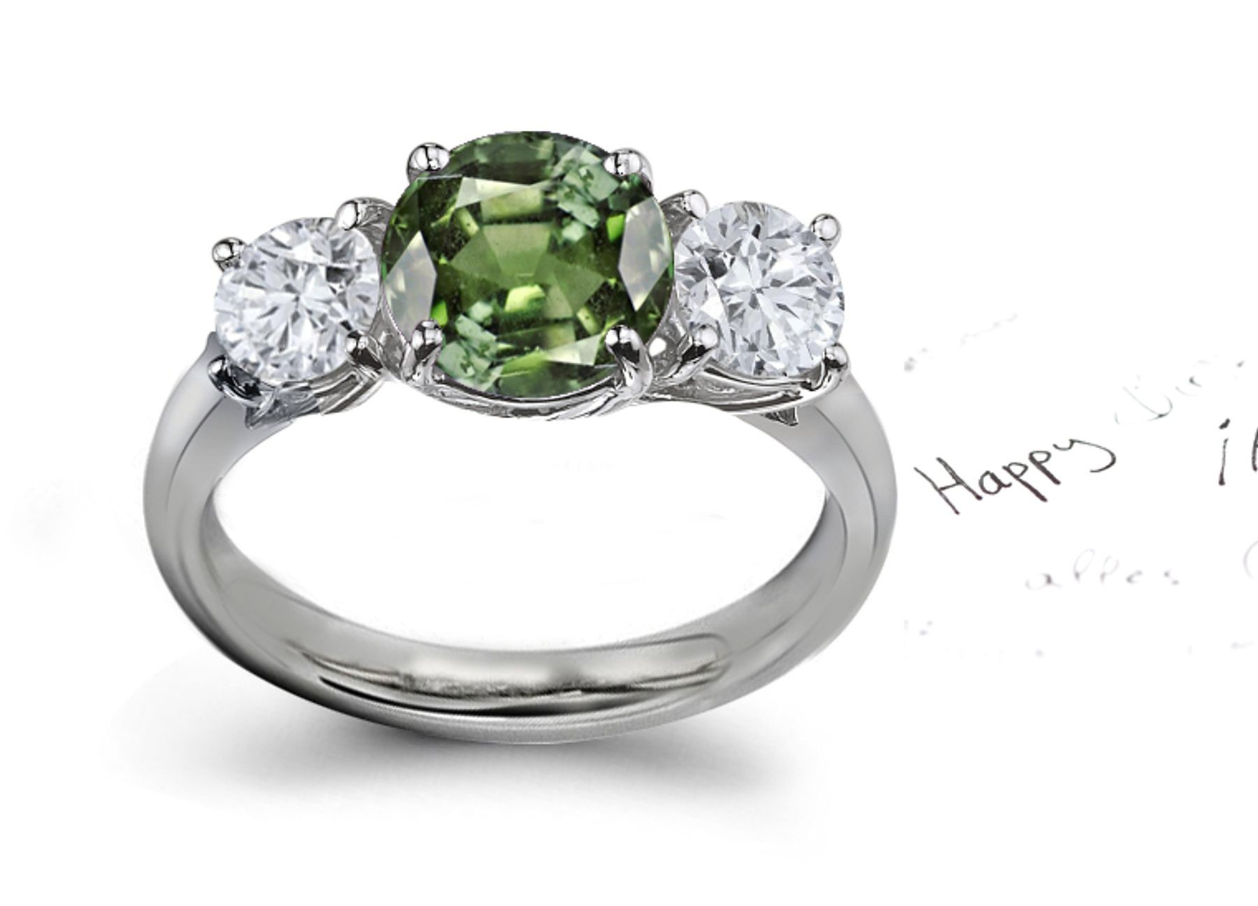 2013 Catalog No. 5 - Product Details: Elegant Green Sapphire & Diamond Engagement Ring