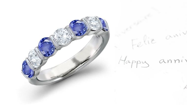 Five Stone Sapphire & Diamondt Anniversary Ring