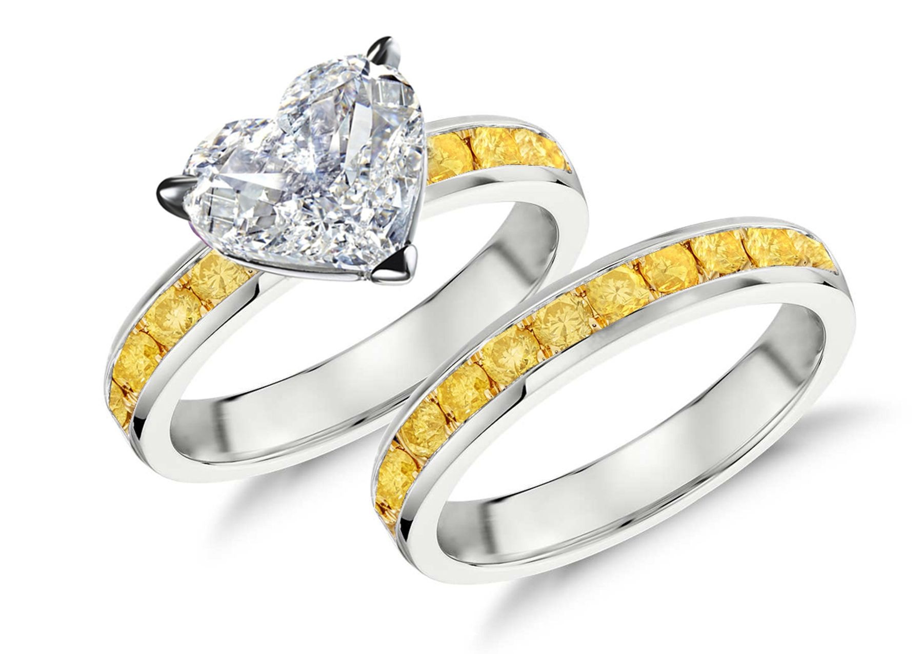 Handcrafted Yellow Sapphire & Diamond Engagement Ring & Wedding Anniversary Band Bridal Set