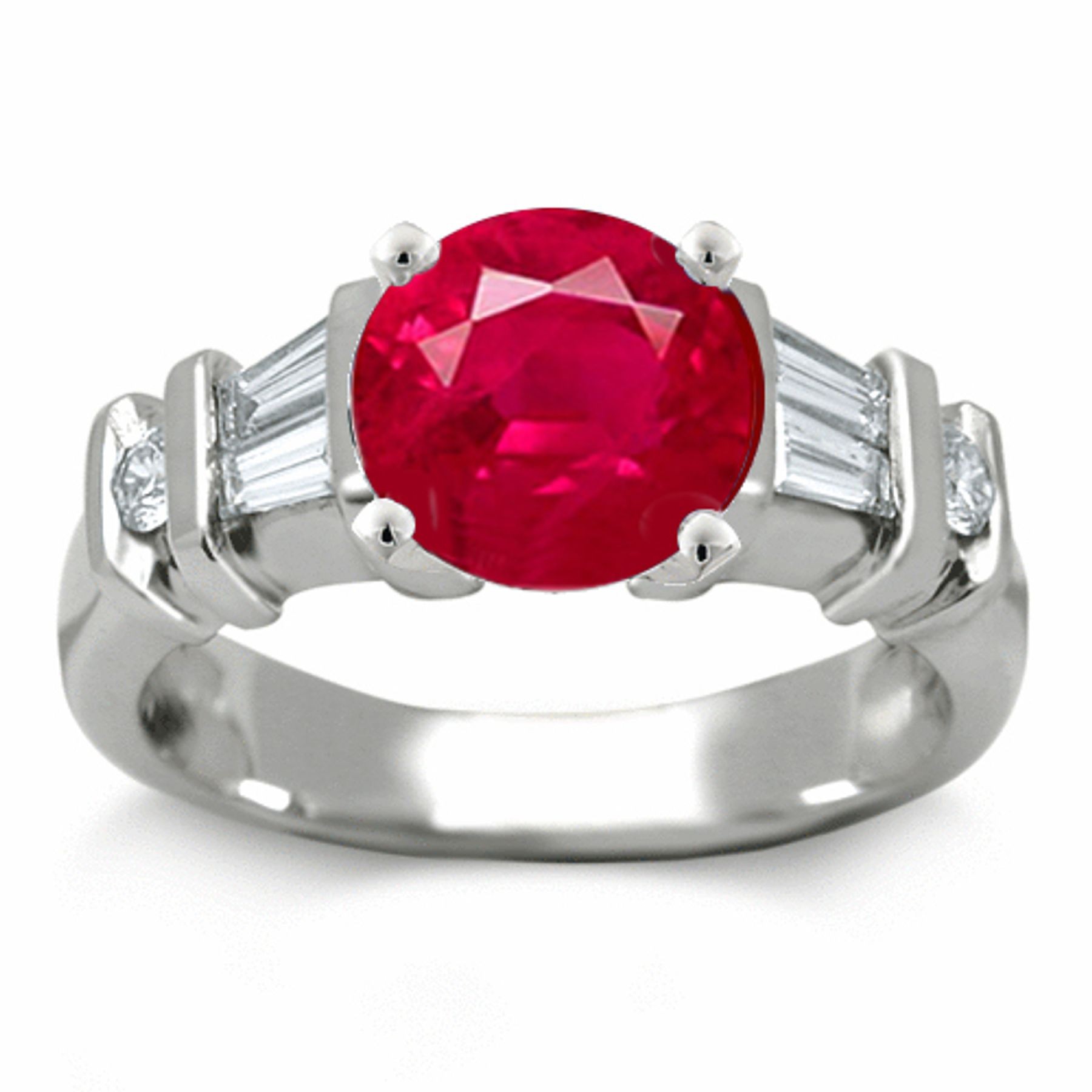 Ruby Anniversary Rings: Ruby Octagon and Diamond Trillions Ring in Platinum