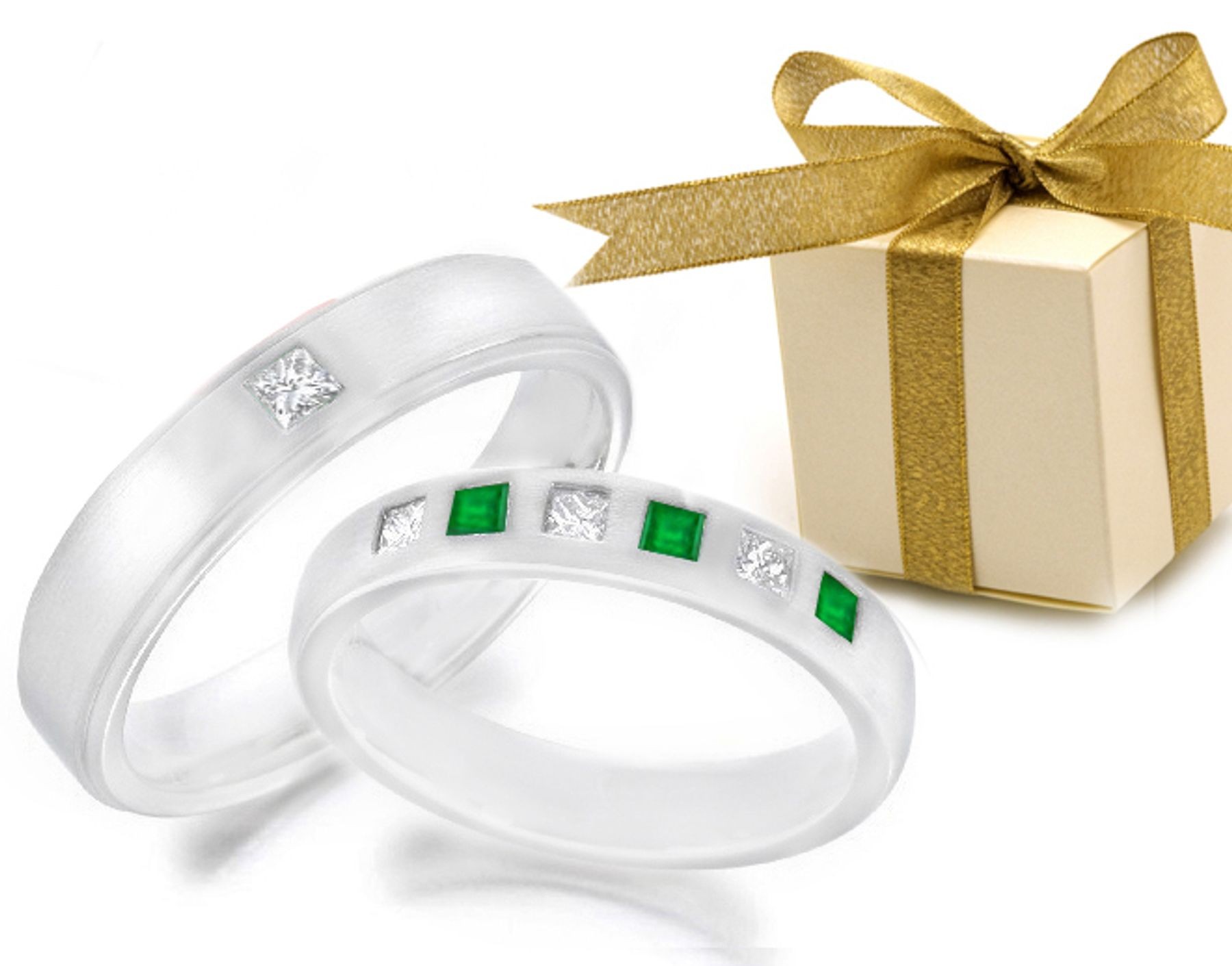 Emerald Eternity Ring: Ravishing Emerald Eternity Bands & Diamond Burnish Set Rings in 14K White Gold