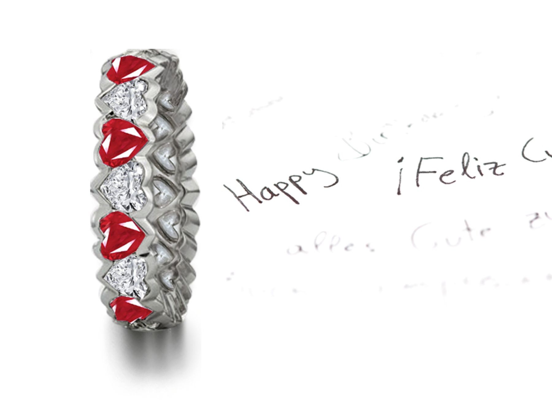 Heart to Heart: Semi-Bezel Set Heart Ruby & Heart Diamond Band