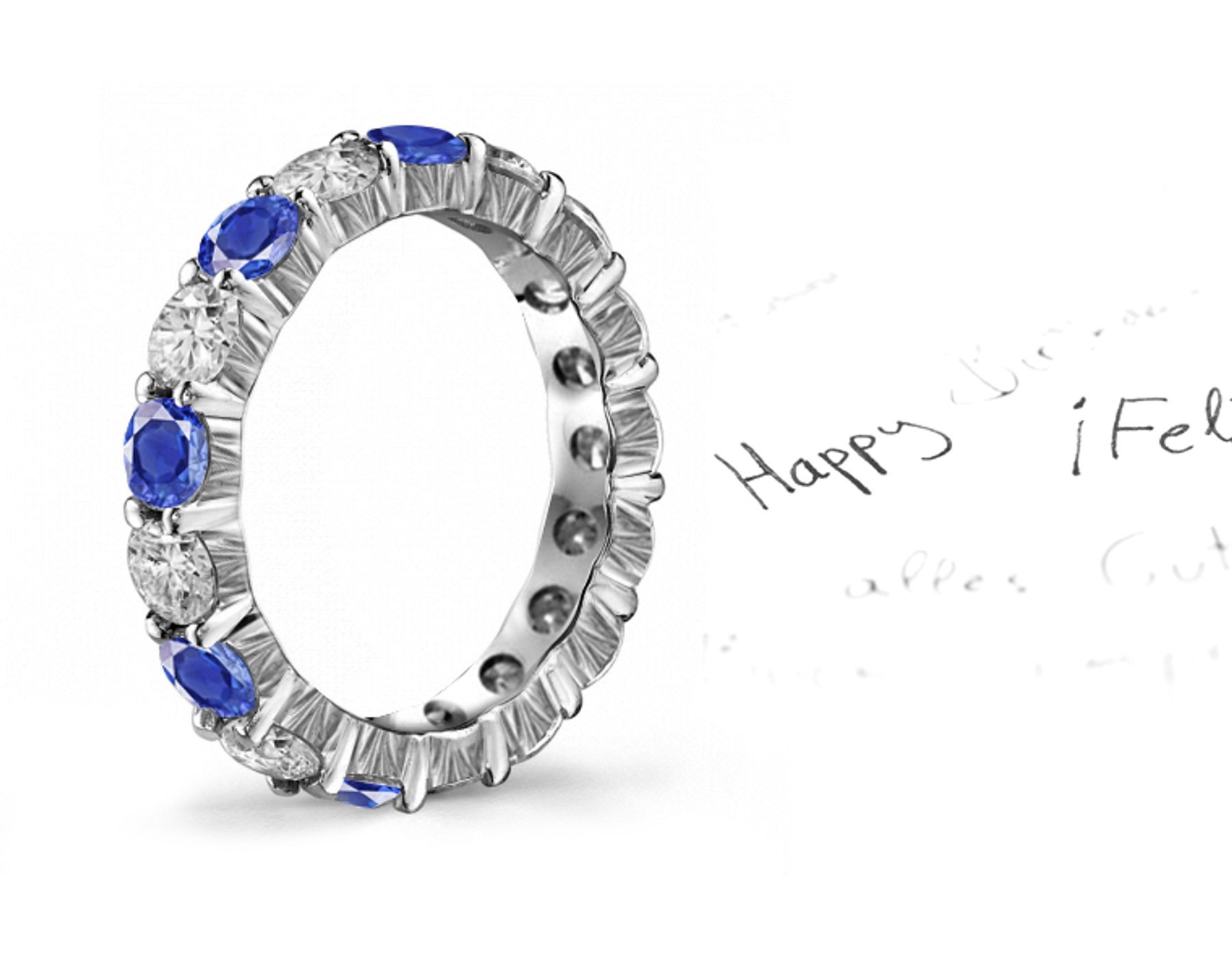 Scrolls & Motifs Decorated Sapphire & Diamond Gold Eternity Band 1 to 4 cts