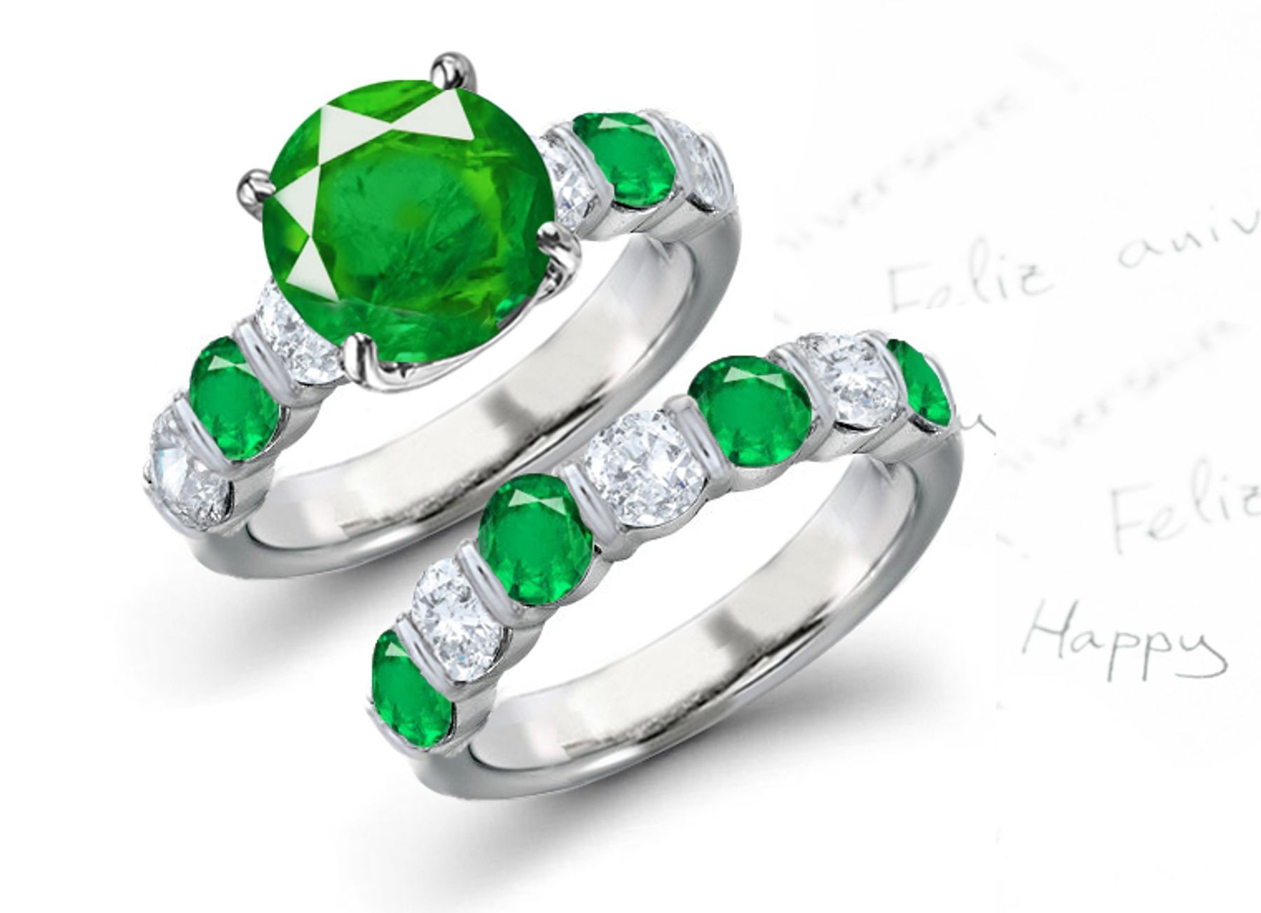 Special Annoucements:  This Especially Recommended 7 Stone Cocktail Ring with 7 Emeralds and Diamonds & 7 Stone Wedding Diamond Band in Gold