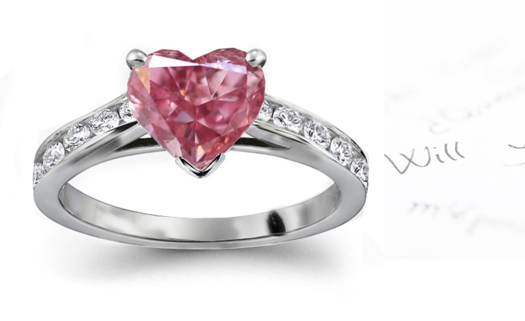 Glorious Center Heart Pink Diamond & Channel Set White Diamonds White Gold Engagement Ring